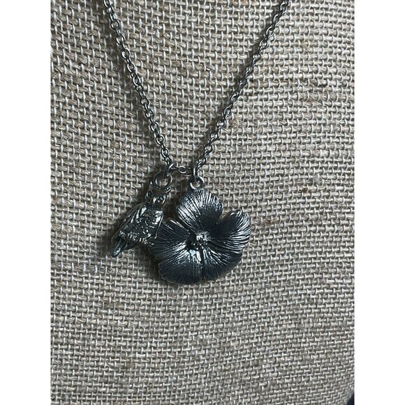 Silver Tone Owl & Flower Pendant Necklace - Picture 3 of 5